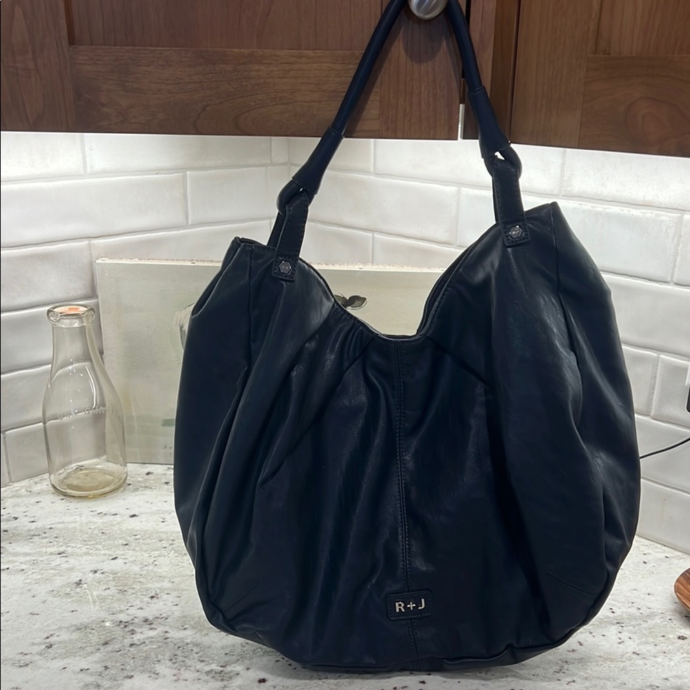 R+J Black Hobo Vegan Leather Women's Bag